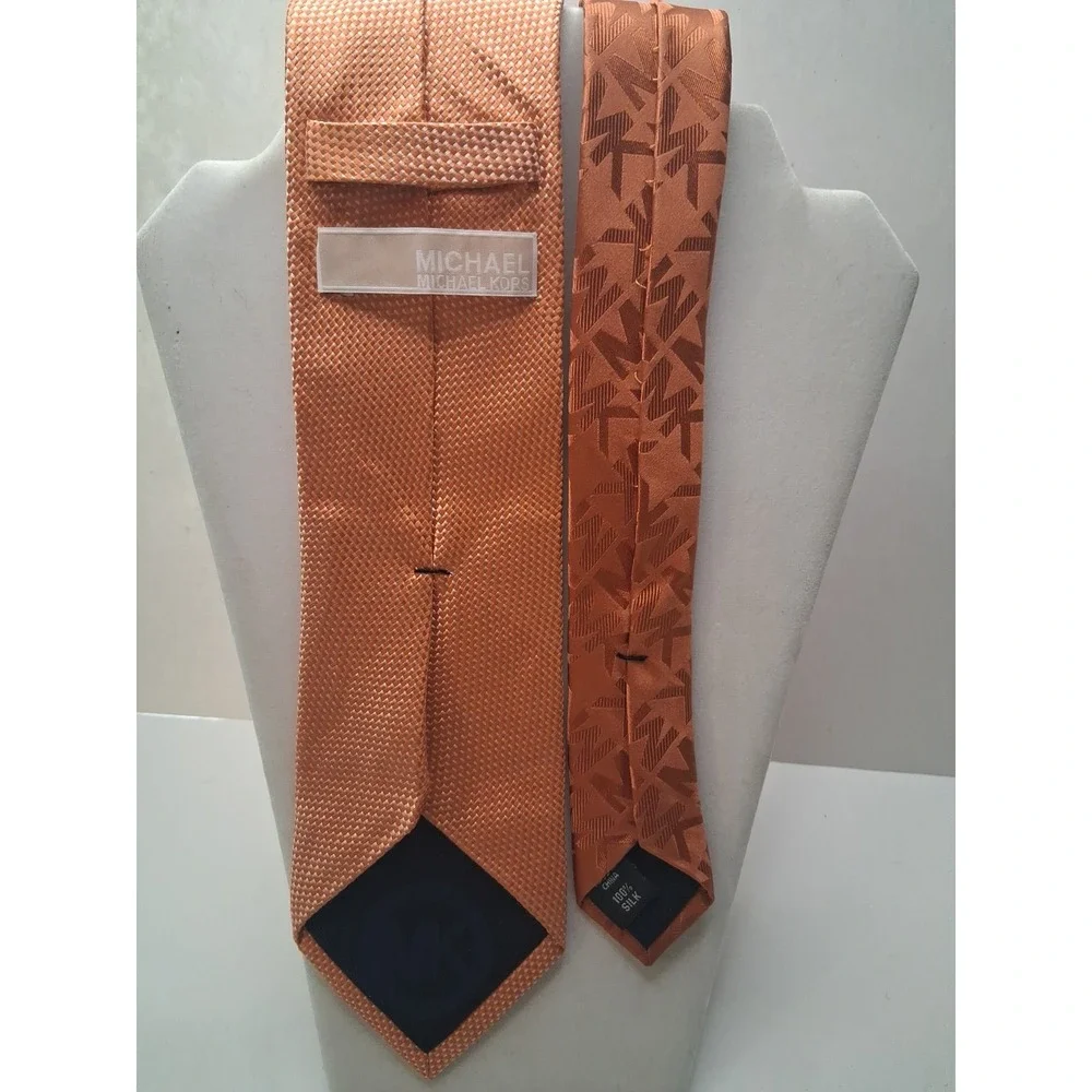 Lot of 3 Michael Kors 100% Silk Neckties Orange Navy Blue Diagonal Repp Yellow